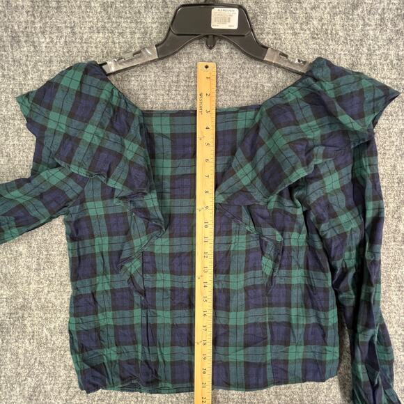 J Crew‎ Shirt Womens Small Square Neck Crop Plaid Ruffled Blouse Business Career - Picture 9 of 11